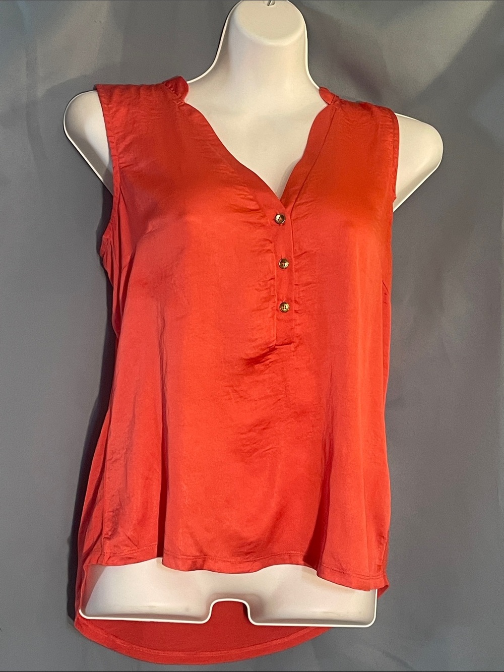 Sleeveless V-Neck Button Front Top - Coral